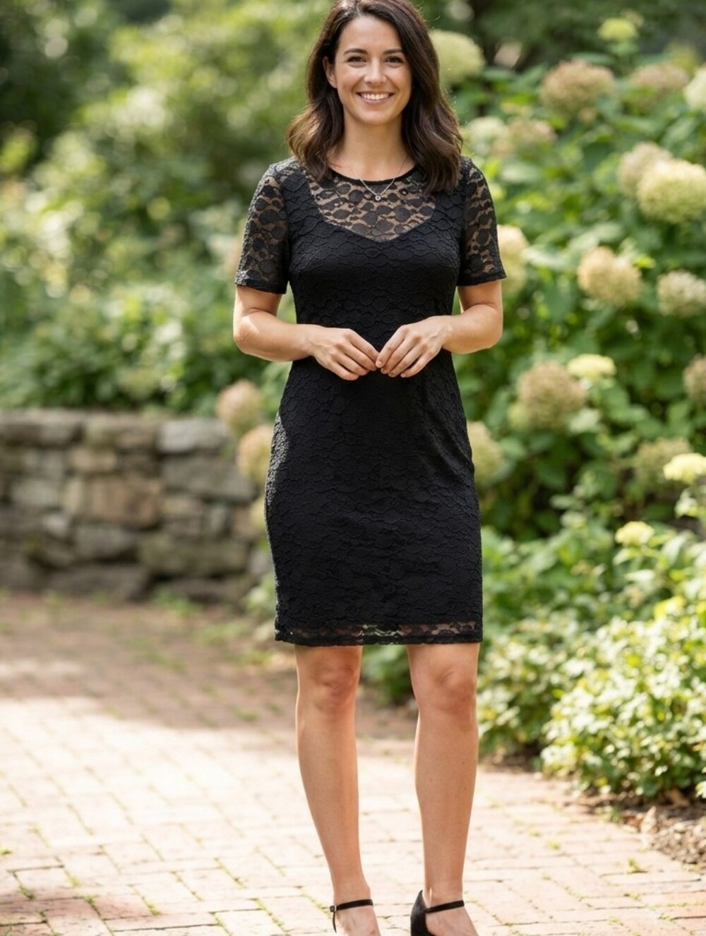 Belle Badgley Mischka Black Lace Overlay Sheath Dress Size 14